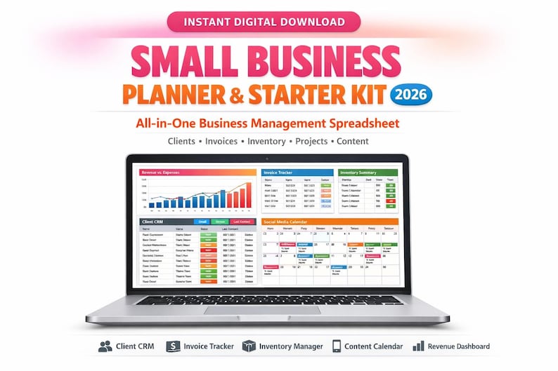Small business planner spreadsheet template for tracking finances and goals